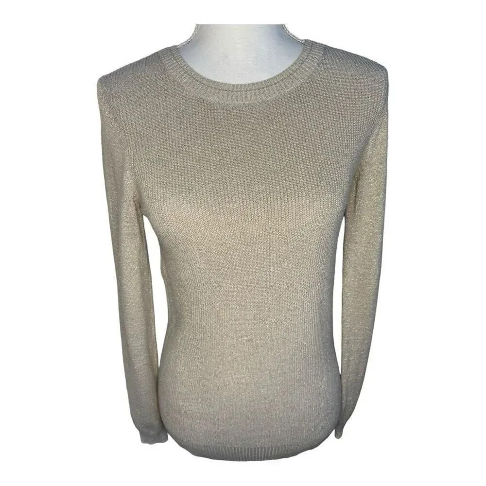Tommy Hilfiger Women’s Medium Glittery Gold Long Sleeved Crew Neck Sweater